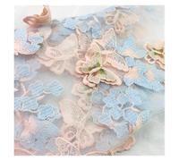 1Yard 3D Butterfly Embroidery Lace Fabric Multicolor Gold Thread Bridal Gown Wedding Fabrics Tulle Cloth DIY Dress(3 pink blue,1yard)