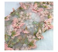 1Yard 3D Butterfly Embroidery Lace Fabric Multicolor Gold Thread Bridal Gown Wedding Fabrics Tulle Cloth DIY Dress(5 pink green,2yards)