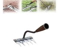 2.0 Gardinea Heavy Duty Iron Weeding Rake, 5/6/7/8 Teeth Iron Rake, Carbon Steel Heavy Duty Irons Weeding Rakes for Gardening Cultivating Loosening Weedingg Mulching (Black 5 Teeth)