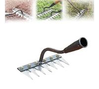 2.0 Gardinea Heavy Duty Iron Weeding Rake, 5/6/7/8 Teeth Iron Rake, Carbon Steel Heavy Duty Irons Weeding Rakes for Gardening Cultivating Loosening Weedingg Mulching (Black 7 Teeth)