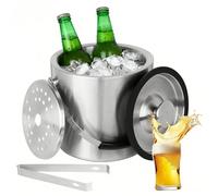 2.0 L Secchiello Ghiaccio in Acciaio Inox, Secchiello per Ghiaccio con Coperchio,Cestello Ghiaccio, per il Ghiaccio in Acciaio inossidabile, Perfetto per Bar Domestici,Feste e Servizio Cocktail