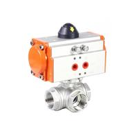 2-1/2" 3-Way Pneumatic Ball Valve 304 Stainless Steel Female Thread Double Acting DN65 Female Thread Pneumatic ball valves(L Type)