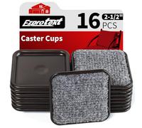 2 1/2" Square Reusable Felt Furniture Caster Cups with Carpet Bottom, Felt Furniture Sliders Floor Protectors Pads to Protect Hardwood, Tile or Laminate Floors from Scratches, Brown/Gray (16 Pack)