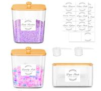 2+1 Contenitori per Capsule per Il Bucato, Contenitore per Detersivo con Coperchio, Contenitore Multiuso per Detersivo con 16 Adesivi e 2 Cucchiai per Lavaggio in Polvere, Fogli di Detersivo