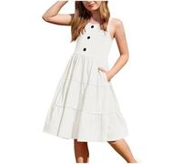 2-12 Anni Vestito Bambina Senza Manica Estivo Elegante Abito Halter A-Line Cotone Abito Principessa per Ragazza Abiti da Sposa per Feste Completi Scolastici Abbigliamento Bambine