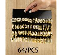 2-16-64 pezzi Orecchini alla moda con gocce d'acqua lucide, a forma geometrica a C, nodi di bambù a forma di C, adatti come regali per i propri cari, parenti e amici per le vacanze, possono essere ind