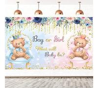 2.1x1.5m Sfondo gender reveal Orso Boy or Girl What Will Baby Be rosa o blu floreale Glitter Fotografia sfondo Rivelazione di genere Partito torta decorazioni da tavolo Banner Photo Booth Props
