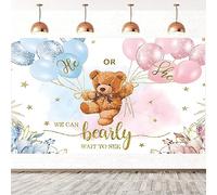 2.1x1.5m Sfondo gender reveal orso palloncini blu o rosa He or She We Can Bearly Wait to See sfondo fotografico Rivelazione di genere torta festa decorazioni da tavolo striscione Photo Booth Props