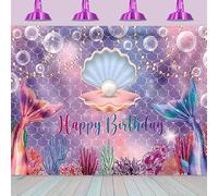 2.1x1.5m Sfondo sirena Sotto il mare rosa viola sirena scaglie glitter perla conchiglia compleanno fotografia sfondo ragazza principessa festa di compleanno Baby Shower decorazioni