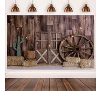 2.1x1.5m Sfondo Western Cowboy Wild West Rustico Casa di legno Fienile Porta Vintage Fotografia Sfondo Bambini Baby Shower Occidentale Compleanno Decorazioni Festa Banner Photo Booth Props