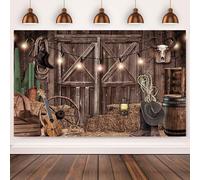 2.1x1.5m Sfondo Western Cowboy Wild West Rustico Casa di legno Fienile Porta Vintage Fotografia Sfondo Bambini Baby Shower Occidentale Compleanno Decorazioni Festa Banner Photo Booth Props