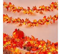 2,2 + 0,8 m, decorazione autunnale con spina, 31 luci, 90 autunno, foglia d'acero, decorazione per interni ed esterni, per Halloween, giorno del Ringraziamento, Natale, feste, finestre, decorazione da