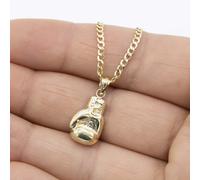 2.2cm Lucido Boxe Guanto Pendente e Catena Collana Set Vero 10K Oro Giallo