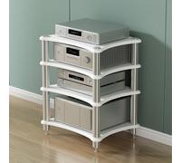 2 3 Armadio multimediale AV a 4 livelli, rack per componenti audio per carichi pesanti, armadio per apparecchiature per lettore stereo, adatto per casa/ufficio/audiovisivi/cinema White 4 layers