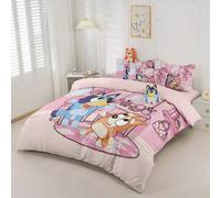 2/3 pezzi Set copripiumino Bluey, biancheria da letto Bluey, set biancheria da letto confortevole e anti-pilling, pelle-friendly e confortevole, set copripiumino in stile cartone animato rosa, bianche