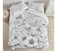 2/3 pezzi Set copripiumino con stampa a graffiti di cartoni animati di calcio, set biancheria da letto carino e personalizzato con copripiumino e 1/2 federe, morbido e traspirante, lavabile in lavatri