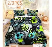 2/3 pezzi Set copripiumino tema calcio nero e grigio vibrante, 100% poliestere lavabile in lavatrice, adatto per bambini, adolescenti, dormitori studenteschi, camere dei bambini, camere da letto, disp
