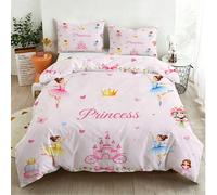 2/3 pezzi Set di copripiumino per bambini con ballerina di danza classica, set di biancheria da letto con stampa carina di ballerina di danza classica e castello, lenzuolo con testo "Principessa" rosa
