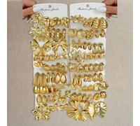2-34 pezzi/set Orecchini alla moda in stile esagerato con fiori, stelle marine, conchiglie, cuori, stelle, fiocchi in forma di C in CCB dorato, adatti per donne in estate, spiaggia, appuntamenti, rega