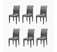 2/4/6 Pezzi Coprisedia da Pranzo in PU Impermeabile, Elasticizzato Ecopelle Vestisedia Universale con Schienale ,Fodere per Sedie per Sala da Pranzo, Cucina, Banchetti, Casa ( Color : Gray , Size : 6P