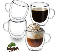 2-4-6 pezzi Tazze da caffè in vetro a doppia parete con manico, tazze da espresso, tazze da tè, isolamento termico. Adatte per espresso, matcha, cappuccino, bustine di tè. Articoli da cucina, regali p