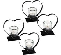 [2, 4, 6 Pz] Portacandele a Cuore Nero con Bicchiere in Vetro, 15x6x15cm - 5169