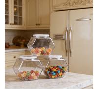 2/4 pezzi Barattoli esagonali in plastica per caramelle e biscotti con coperchio - Contenitori trasparenti per conservazione di alimenti secchi, adatti per il bancone della cucina, la dispensa, il buf