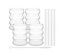2/4 pezzi bicchieri for bevande a forma di onda con cannucce, bicchieri in vetro vintage, bicchieri ondulati for vino, champagne, latte, caffè(4PCS With straw)