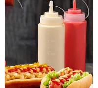 2/4 pezzi Bottiglie per condimenti con tappo in plastica e dosatore rotante, contenitore dosatore per ketchup, senape, salsa barbecue, condimenti per insalata, olio d'oliva, perfetto per cucine, barbe