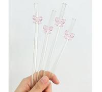 2/4 pezzi Cannucce in vetro riutilizzabili a forma di fiocco rosa carino per frullati, latte, tè, succhi, cocktail e bevande fredde, idea regalo per la ragazza, negozio di dolci, acqua frizzante, spun