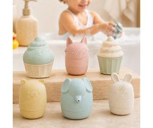 2/4 pezzi Giocattoli da bagno per bambini a forma di elefante, coniglio e cupcake, giocattoli galleggianti con spruzzo d'acqua, carini per il battesimo, uso in vasca da bagno, piscina e bagno estivo 4
