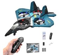 2.4g Remote Control Aircraft, Remote Control V18 Fighter Model Toy, 360° Anti-Fall Stunt Rotation, Cool Lights(Blue)