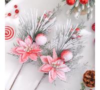 2/4pcs di Rosse Natalizie, Rametti e Decorazioni per Ghirlande - Rami con Accenti in Agifoglio Innevato & da Regalo Proprio Natale Estivo, Corona Festiva, Esposizione Se