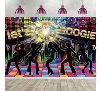 2.4x1.8m Sfondo Disco Back to 60s 70s 80s 90s Let's Boogie Disco Dancing Night Let's Glow Crazy Photography Background Disco Theme Birthday Party Decorations Banner Photo Booth Props