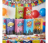 2/5/10/20 pezzi Borse regalo in carta kraft a tema Eroi della città, borse per omaggi, motivi a cartoni animati, colori dopaminergici, varietà di stili - ideali per regali di compleanno, omaggi per fe