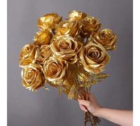 2/5/9 pezzi Decorazione floreale con rose dorate artificiali, profumo di rose in seta per San Valentino, decorazione nuziale con rose finte realistiche, composizione floreale per strada, decorazione p