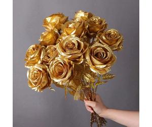 2/5/9 pezzi Decorazione floreale con rose dorate artificiali, profumo di rose in seta per San Valentino, decorazione nuziale con rose finte realistiche, composizione floreale per strada, decorazione p