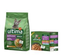 2.5 kg / 3 kg Ultima Cat Crocchette per gatto + umido gratis! - 2,5 kg Sterilized Pollo & Orzo + 8 x 85 g Sterilized Mix I (Pollo, Tacchino, Salmone, Trota)