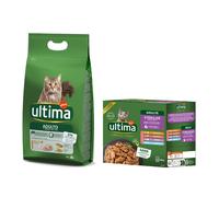 2.5 kg / 3 kg Ultima Cat Crocchette per gatto + umido gratis! - 3 kg Adult Pollo + 8 x 85 g Sterilized Mix I (Pollo, Tacchino, Salmone, Trota)