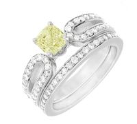 2.50 Carato Taglio Cushion Decorato Diamante Giallo Sposa Set IN 18k Bianco