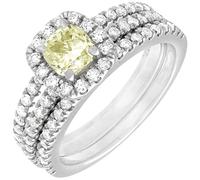 2.50 Carato Taglio Cushion Decorato Giallo Diamante Rotondo Sposa Set 18k Bianca