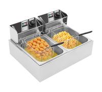 2.5KW Friggitrice in acciaio inox doppio vassoio 2 termostati indipendenti 6 L - Parti smontabili e 2 cestelli filtro - 60-200°C