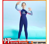 2.5MM Neoprene Girls Wetsuit One Piece Long Sleeve Swimsuit for Diving (Blue M)