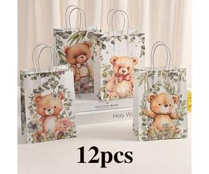 2/6/12 pezzi Borse regalo a tema orsetto carino - perfette per compleanni, San Valentino, festività e celebrazioni. Queste borse hanno un design alla moda con orsetti e sono dotate di manici, rendendo