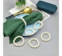 2/6/12 pezzi Set di anelli per tovaglioli in perle finte - Eleganti decorazioni da tavola luccicanti con perline per matrimoni, Natale e banchetti - Anelli portaposate in metallo dorato/argentato di l