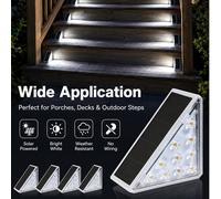 2/6 Confezione 10 LED Luci Solari Triangolari per Gradini, Lampade da Esterno Impermeabili IP65 per Scale e Terrazze, Accensione/Spegnimento Automatico dall'Alba al Tramonto, Illuminazione Senza Fili 