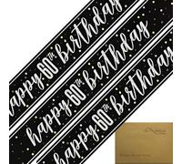 2,7 m Banner Happy 60th Birthday Elegante Glitz nero & argento olografico stagnola gagliardetto (274 cm) - per decorazioni per feste, celebrazioni e altro