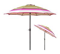 2.7M Garden Parasol Large Outdoor Sun Umbrella with Crank Handle Stripe Round Sunshade with Tilt Function, for Courtyard BEA