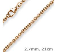 2,7mm Bracciale Catena Rotonda 750 Oro Rosso,21cm Unisex,Fascia da Braccio D'Oro