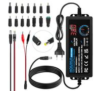 2 A, 72 W, alimentatore di rete regolabile DC 3 V ~ 36 V, interruttore universale AC/DC, adattatore universale con indicatore di tensione LED e 5,5 x 2,5 mm, 16 suggerimenti, per elettronica domestica